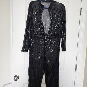 Sequin black jumpsuit see through